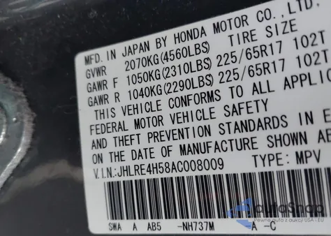 2010 Honda Cr-V Ex из США, поврежденный, VIN JHLRE4H58AC008009